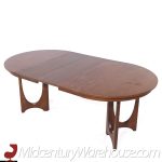 Broyhill Brasilia Mid Century Round Walnut Expanding Dining Table with 3 Leaves