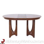 Broyhill Brasilia Mid Century Round Walnut Expanding Dining Table with 3 Leaves