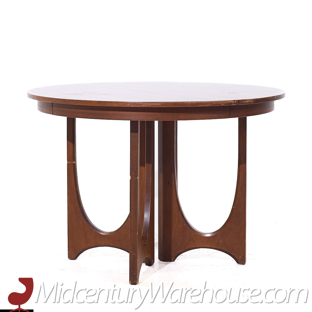 Broyhill Brasilia Mid Century Round Walnut Expanding Dining Table with 3 Leaves