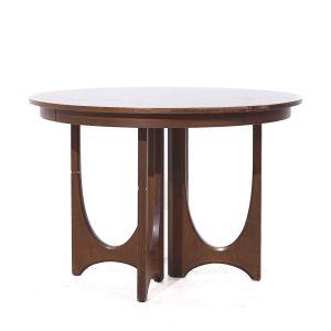 Broyhill Brasilia Mid Century Round Walnut Expanding Dining Table with 3 Leaves