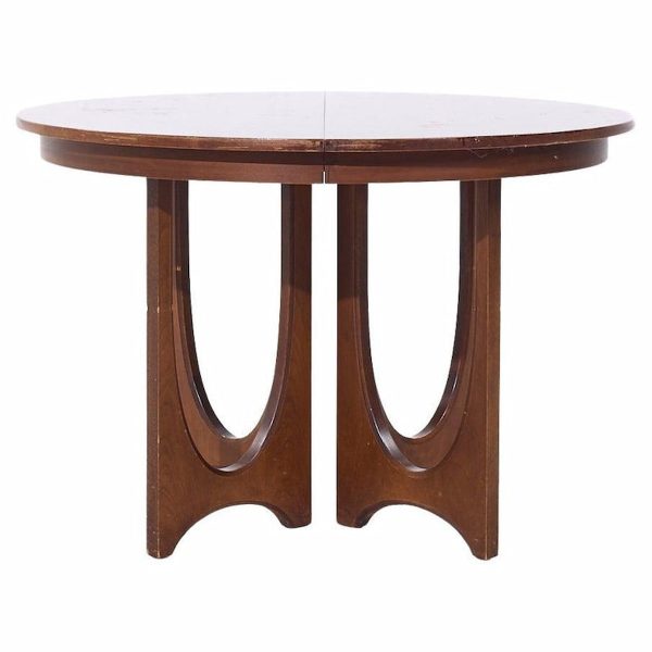 broyhill brasilia mid century round walnut expanding dining table with 3 leaves