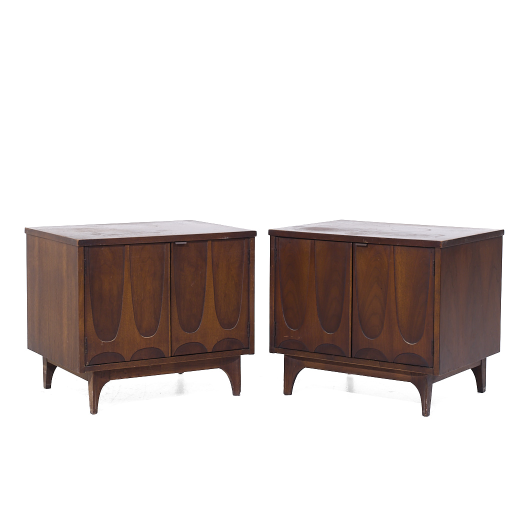 Broyhill Brasilia Mid Century Walnut Commode Nightstands - Pair