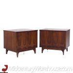 Broyhill Brasilia Mid Century Walnut Commode Nightstands - Pair