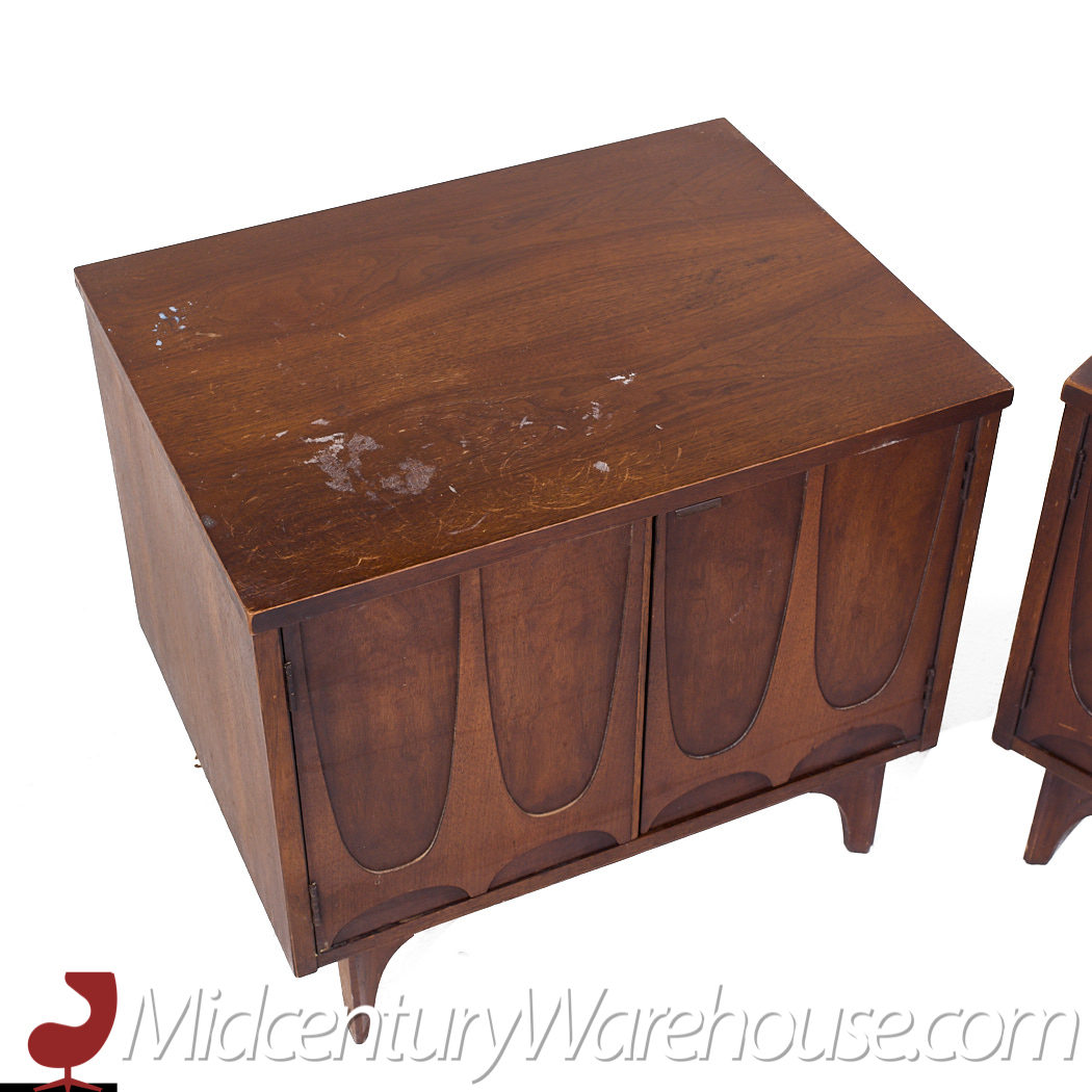 Broyhill Brasilia Mid Century Walnut Commode Nightstands - Pair