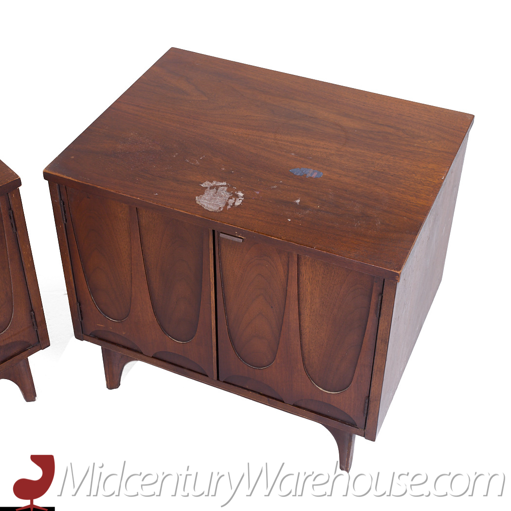 Broyhill Brasilia Mid Century Walnut Commode Nightstands - Pair