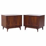 Broyhill Brasilia Mid Century Walnut Commode Nightstands - Pair