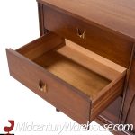 Broyhill Brasilia Mid Century Walnut and Brass 9 Drawer Lowboy Dresser