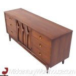 Broyhill Brasilia Mid Century Walnut and Brass 9 Drawer Lowboy Dresser