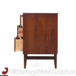 Broyhill Brasilia Mid Century Walnut and Brass 9 Drawer Lowboy Dresser