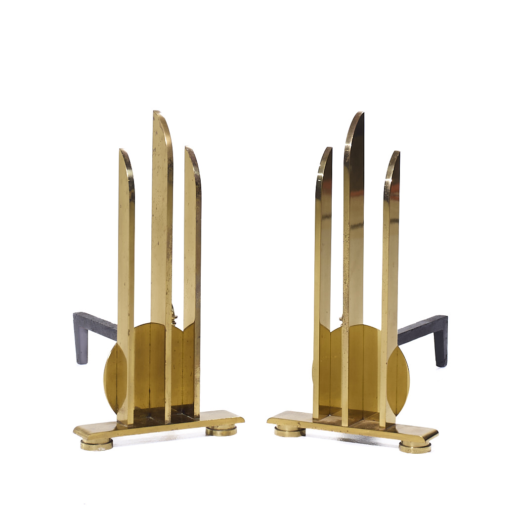 Donald Deskey Style Mid Century Brass Andirons