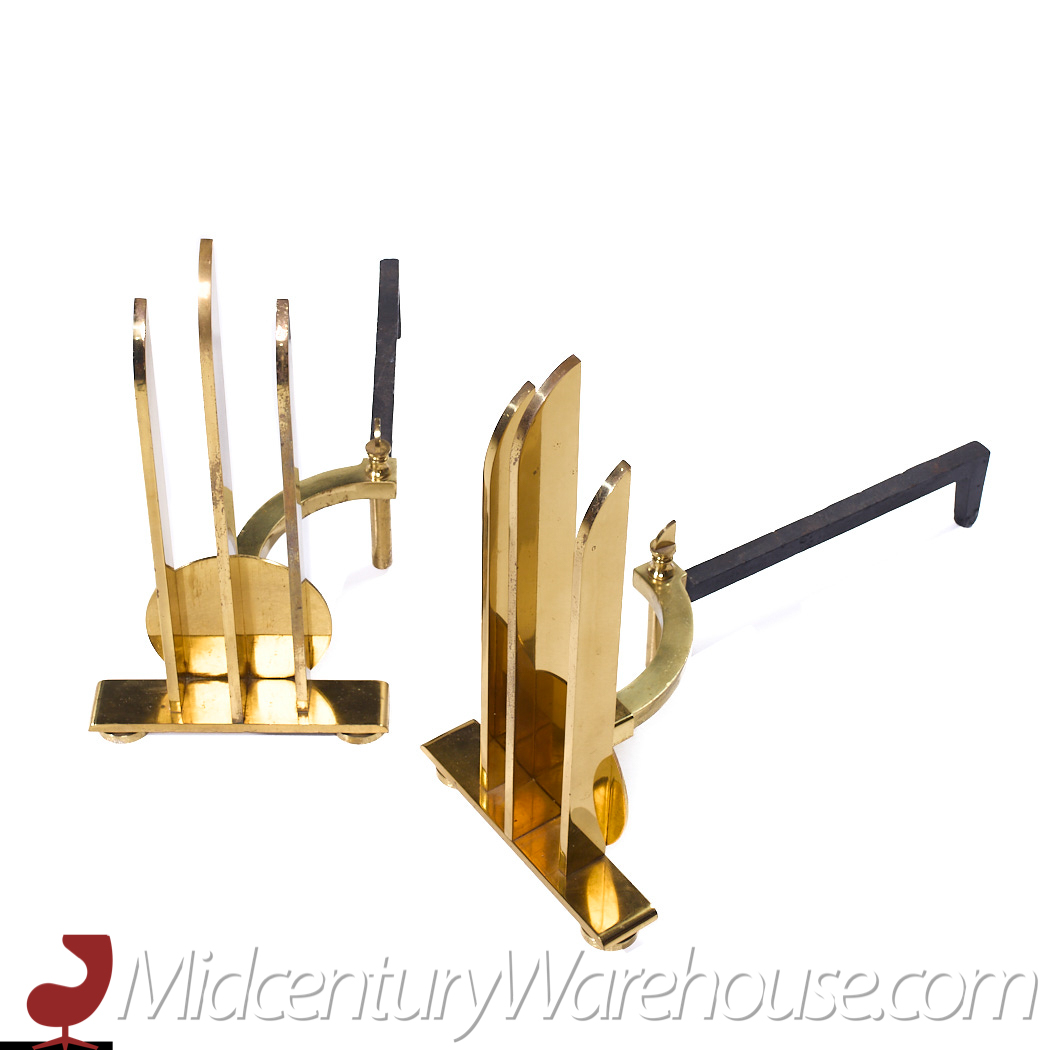 Donald Deskey Style Mid Century Brass Andirons