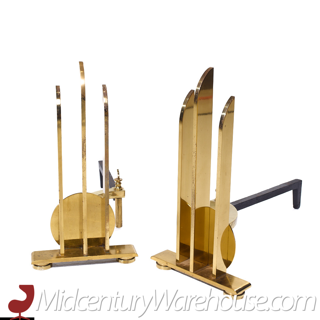 Donald Deskey Style Mid Century Brass Andirons