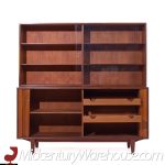 Dux Mid Century Walnut Tambour Door Credenza and Hutch