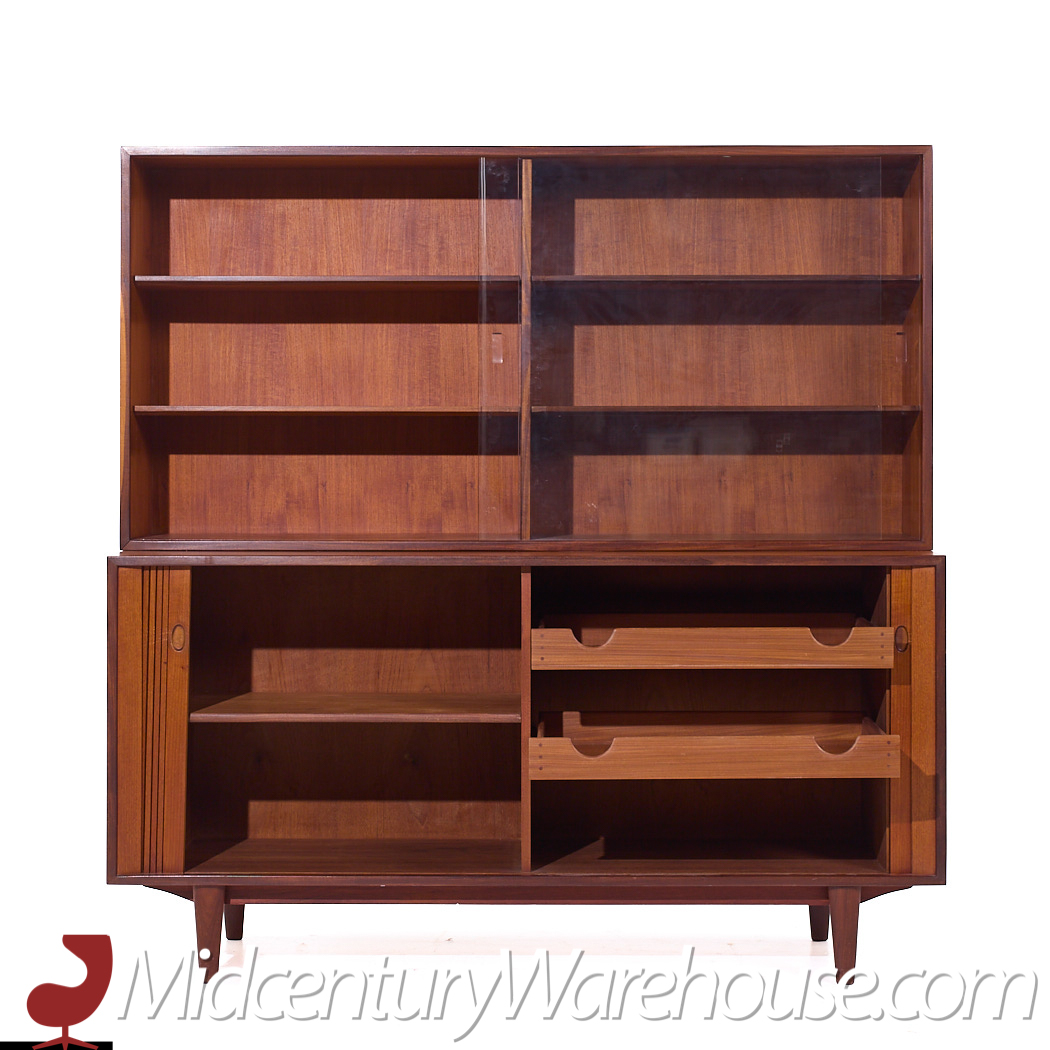 Dux Mid Century Walnut Tambour Door Credenza and Hutch