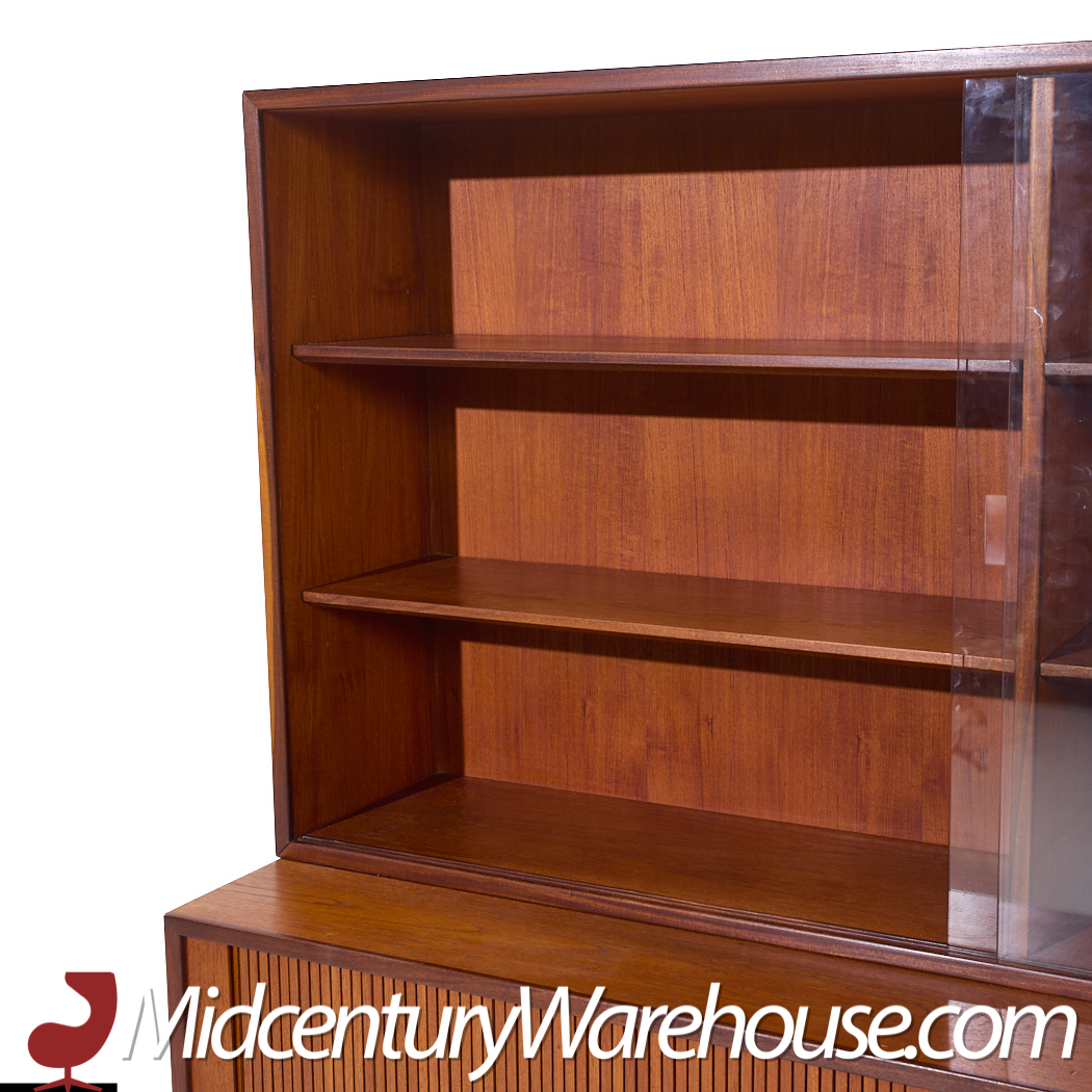 Dux Mid Century Walnut Tambour Door Credenza and Hutch