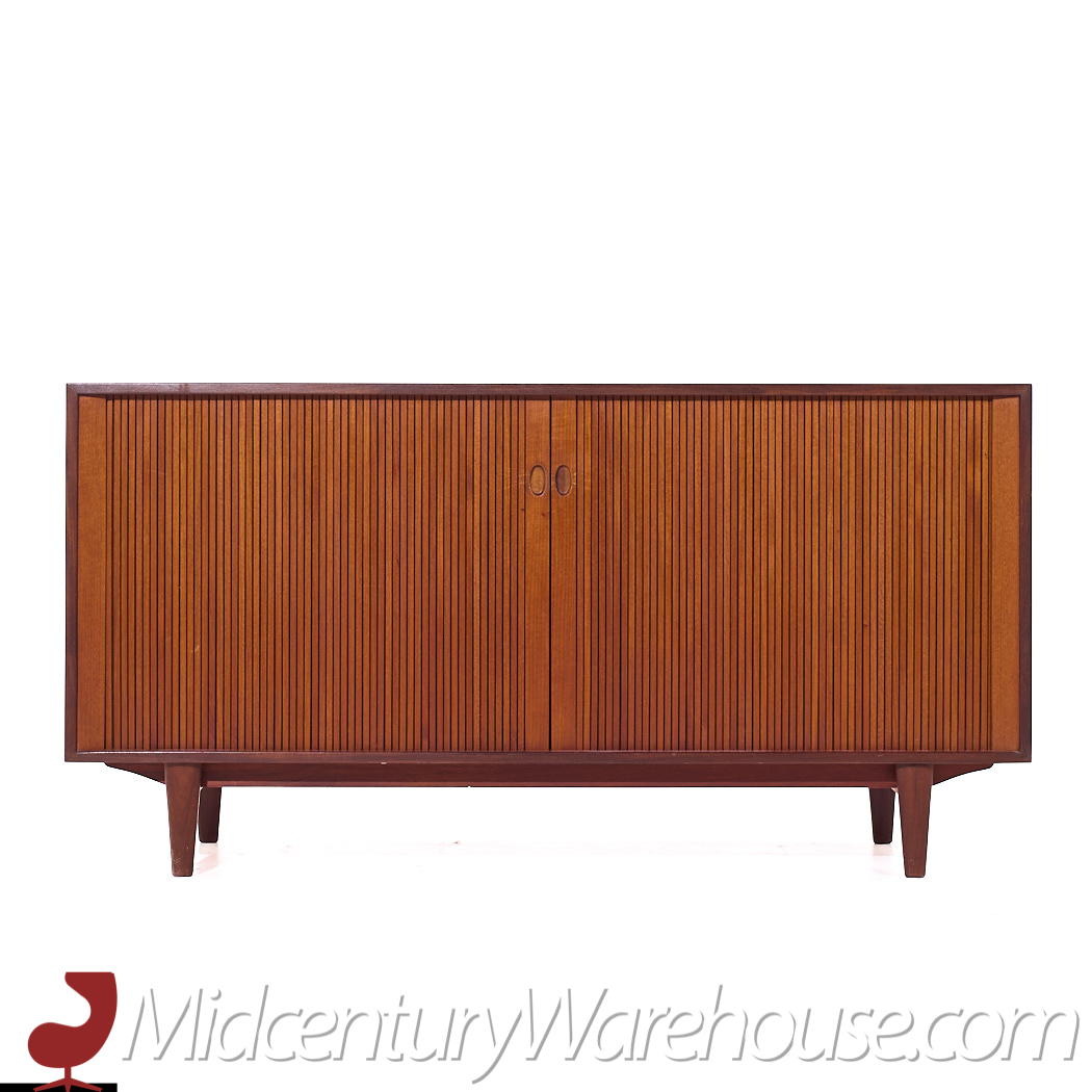 Dux Mid Century Walnut Tambour Door Credenza and Hutch