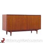 Dux Mid Century Walnut Tambour Door Credenza and Hutch