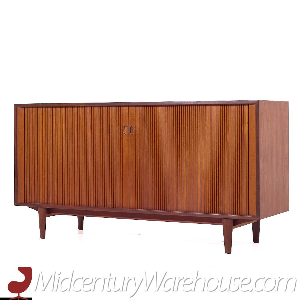 Dux Mid Century Walnut Tambour Door Credenza and Hutch