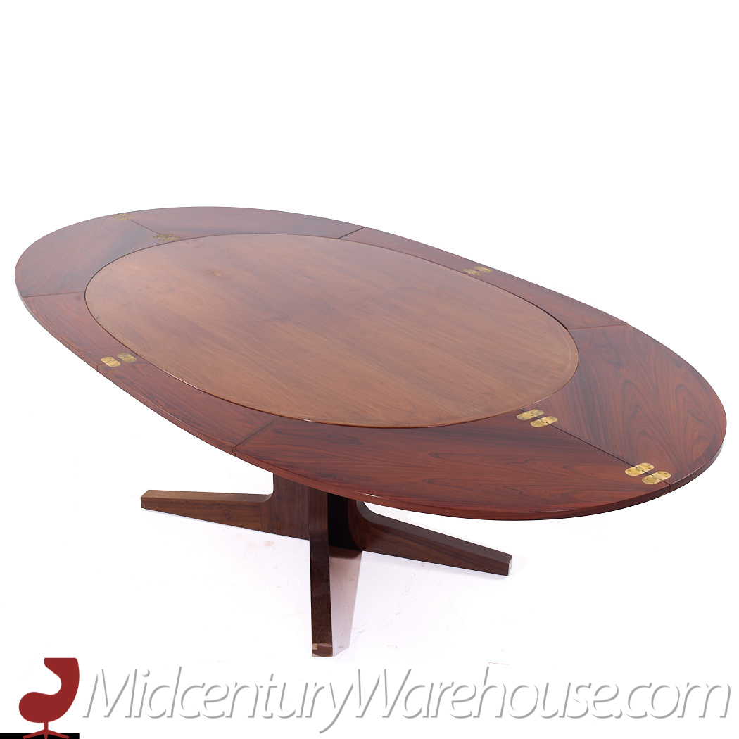 Dyrlund Lotus Mid Century Oval Rosewood Flip-flop Hidden Leaf Dining Table