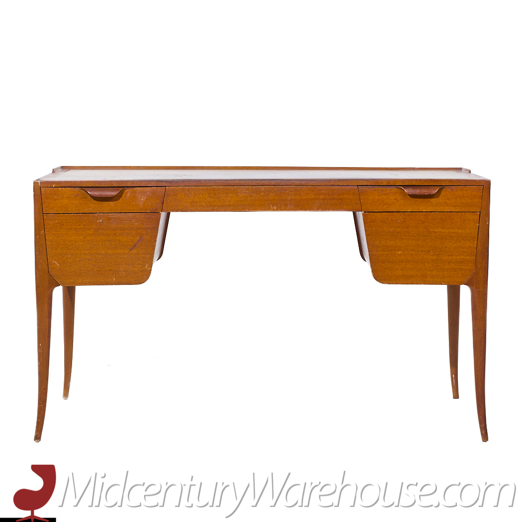 Edward Wormley for Dunbar Model 4725 Mid Century Mahogany and Leather Saber Leg Writing Desk