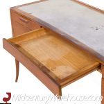 Edward Wormley for Dunbar Model 4725 Mid Century Mahogany and Leather Saber Leg Writing Desk