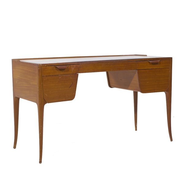 Edward Wormley for Dunbar Model 4725 Mid Century Mahogany and Leather Saber Leg Writing Desk