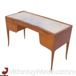 Edward Wormley for Dunbar Model 4725 Mid Century Mahogany and Leather Saber Leg Writing Desk