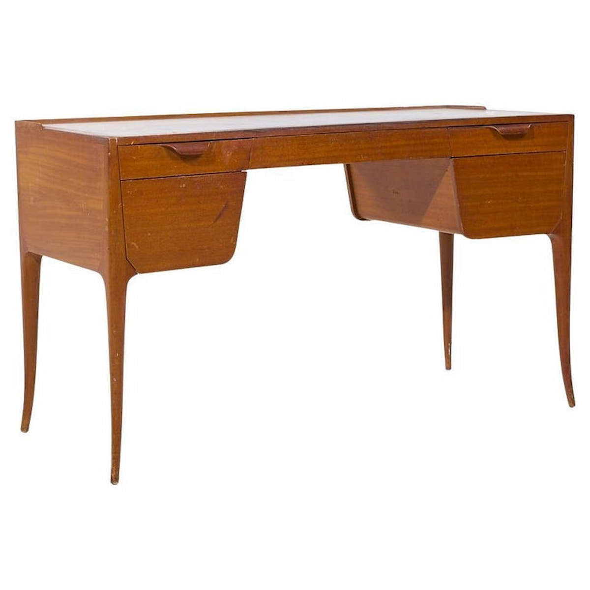 Edward Wormley for Dunbar Model 4725 Mid Century Mahogany and Leather Saber Leg Writing Desk