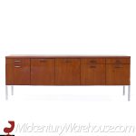 George Nelson Style Mid Century Walnut and Chrome File Credenza