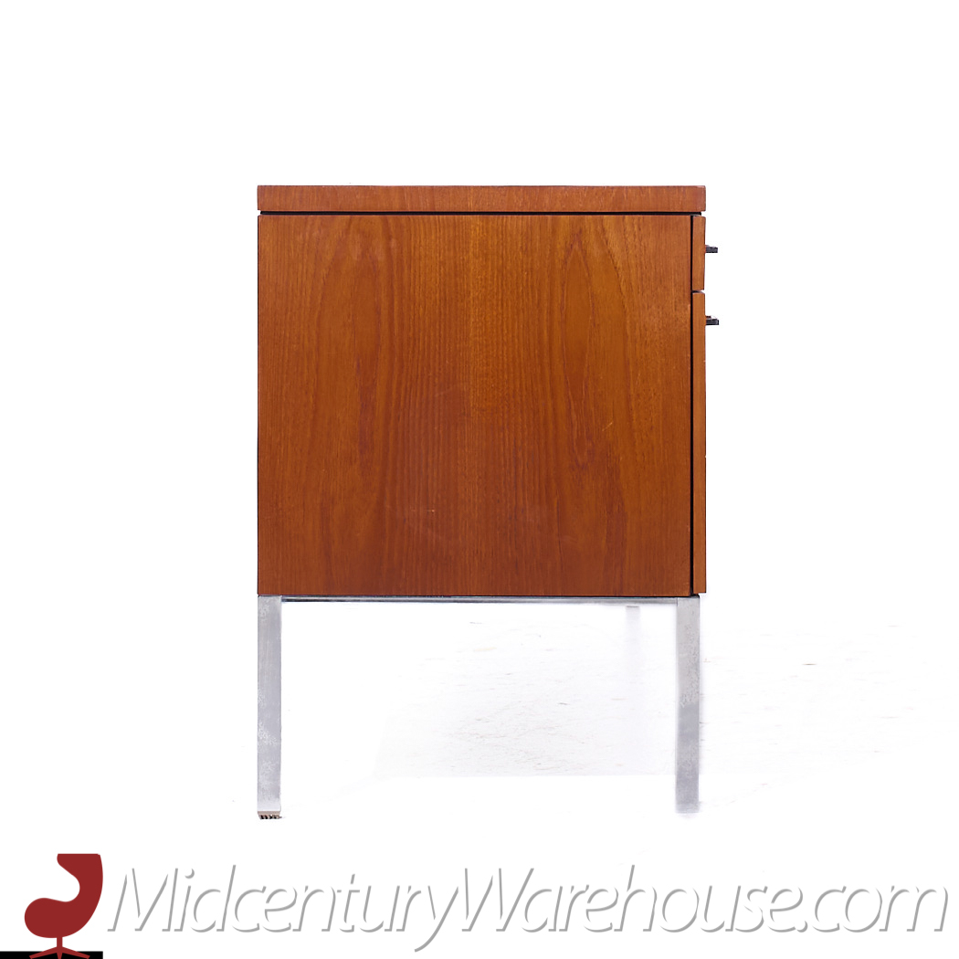 George Nelson Style Mid Century Walnut and Chrome File Credenza