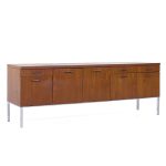 George Nelson Style Mid Century Walnut and Chrome File Credenza