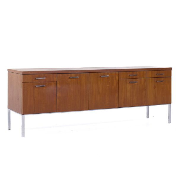 George Nelson Style Mid Century Walnut and Chrome File Credenza