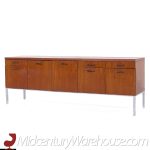 George Nelson Style Mid Century Walnut and Chrome File Credenza