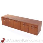 George Nelson Style Mid Century Walnut and Chrome File Credenza