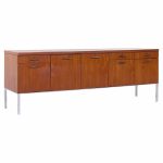 George Nelson Style Mid Century Walnut and Chrome File Credenza