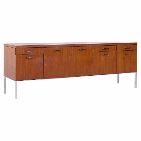 george nelson style mid century walnut and chrome file credenza