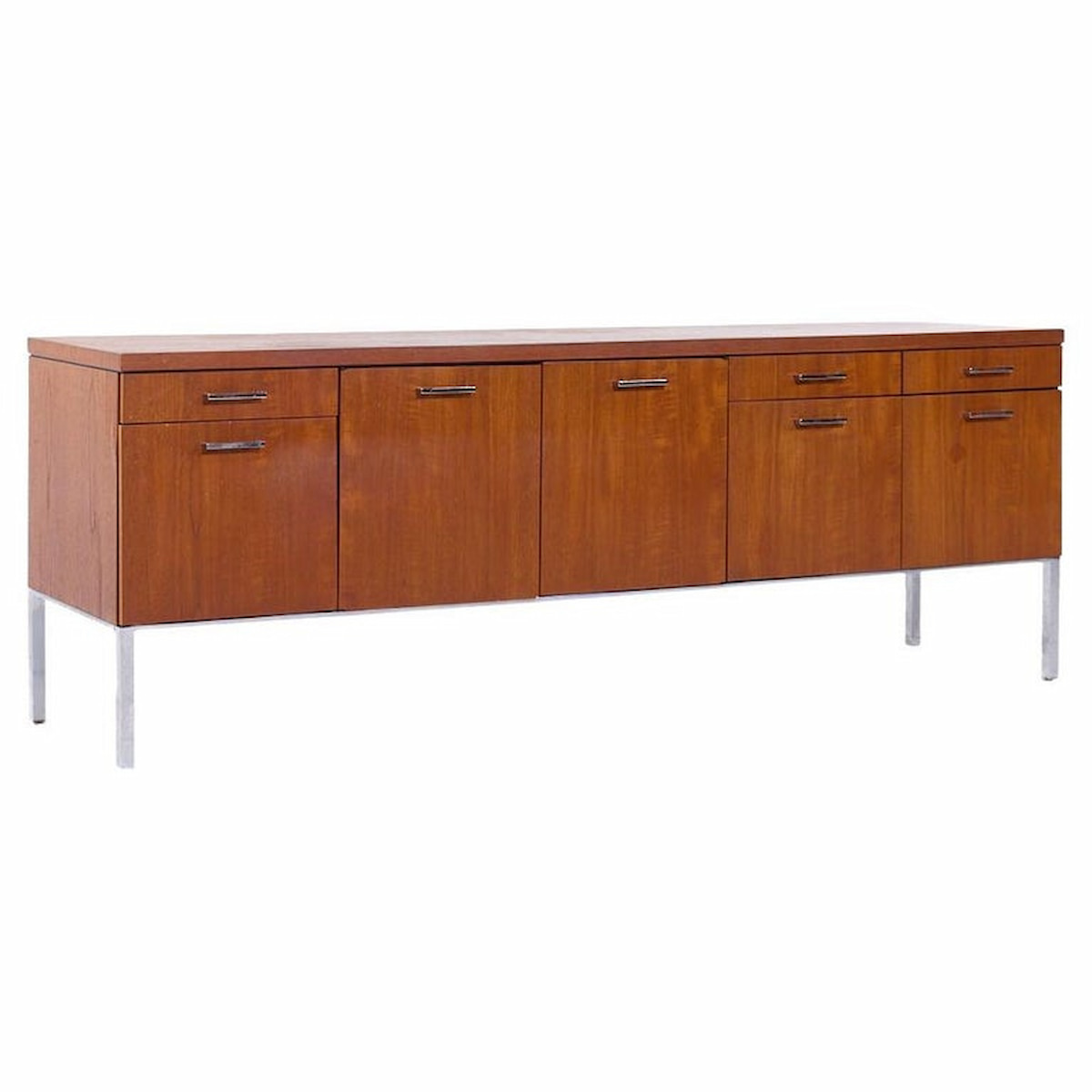 George Nelson Style Mid Century Walnut and Chrome File Credenza