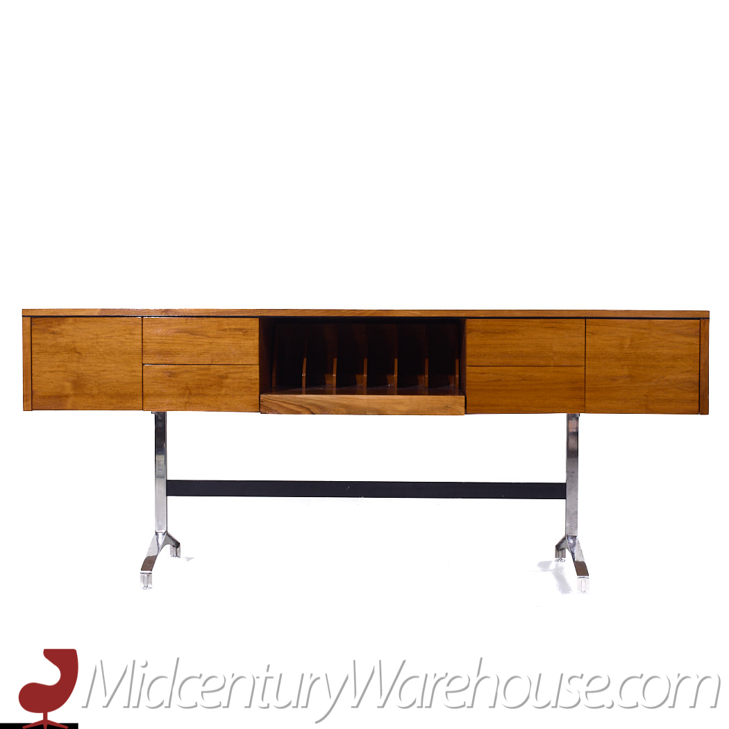 Imperial Mid Century Walnut and Chrome Credenza