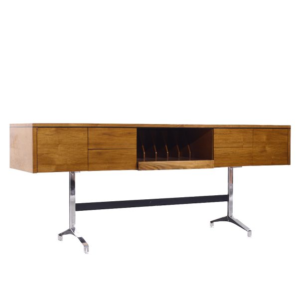 Imperial Mid Century Walnut and Chrome Credenza