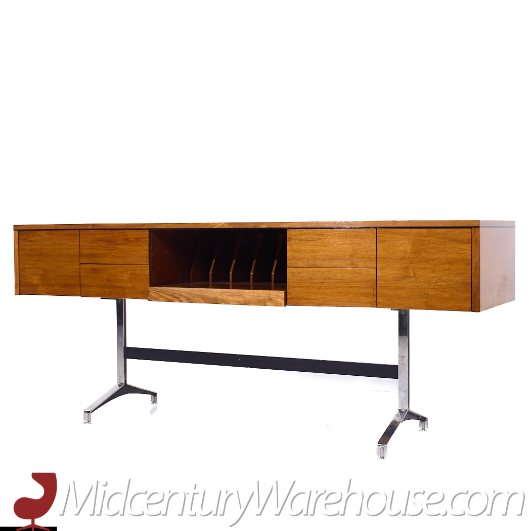 Imperial Mid Century Walnut and Chrome Credenza