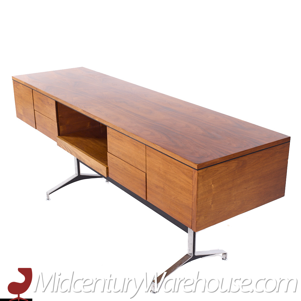 Imperial Mid Century Walnut and Chrome Credenza