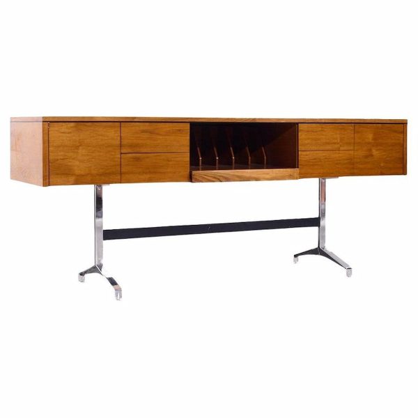 imperial mid century walnut and chrome credenza