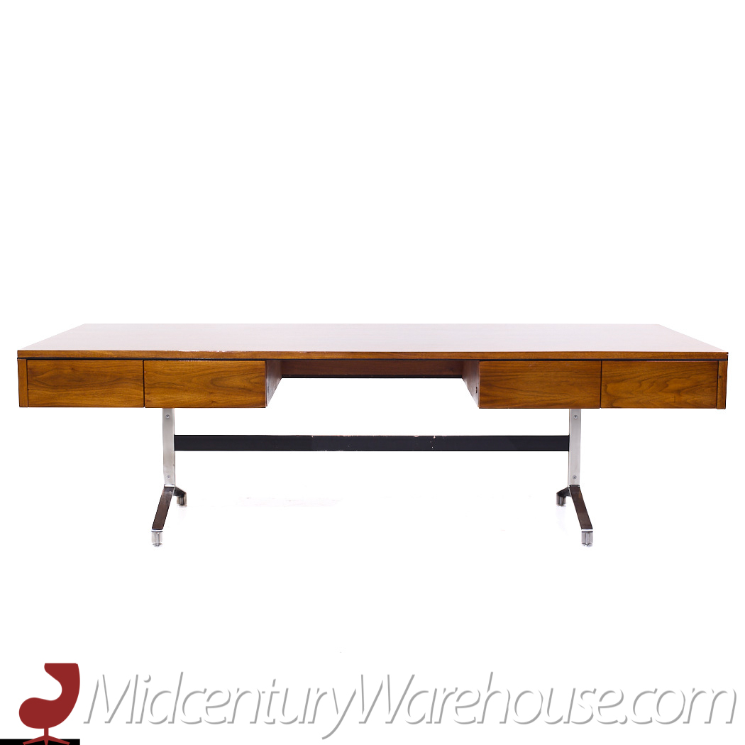 Imperial Mid Century Walnut and Chrome Executive Desk