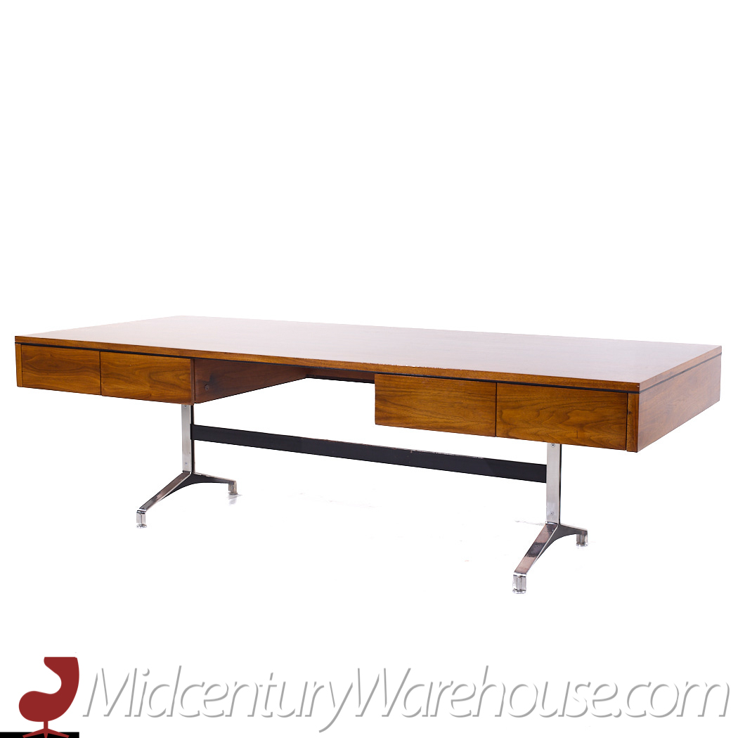 Imperial Mid Century Walnut and Chrome Executive Desk