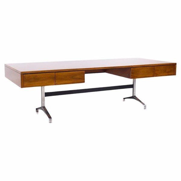 Imperial Mid Century Walnut and Chrome Executive Desk