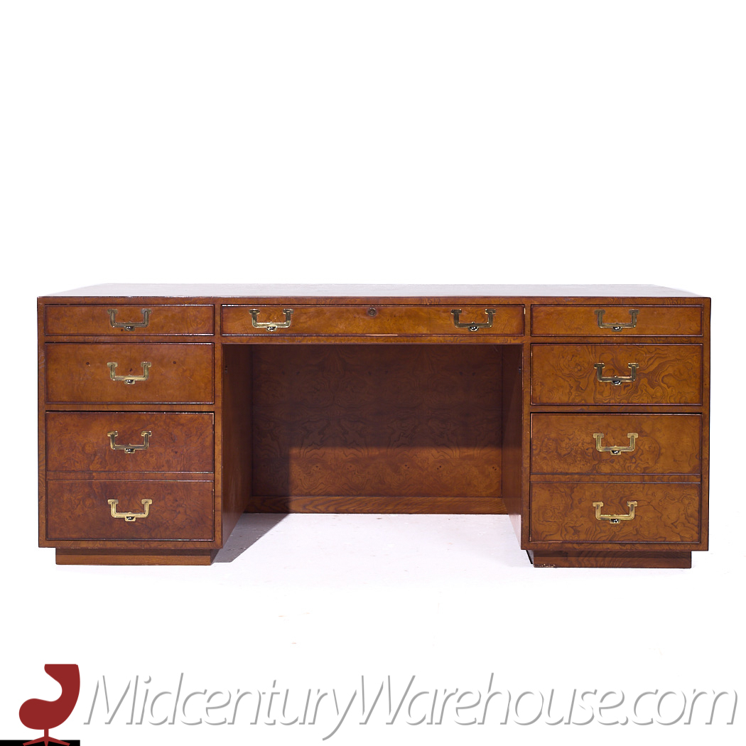 John Widdicomb Mid Century Burlwood and Brass Executive Desk