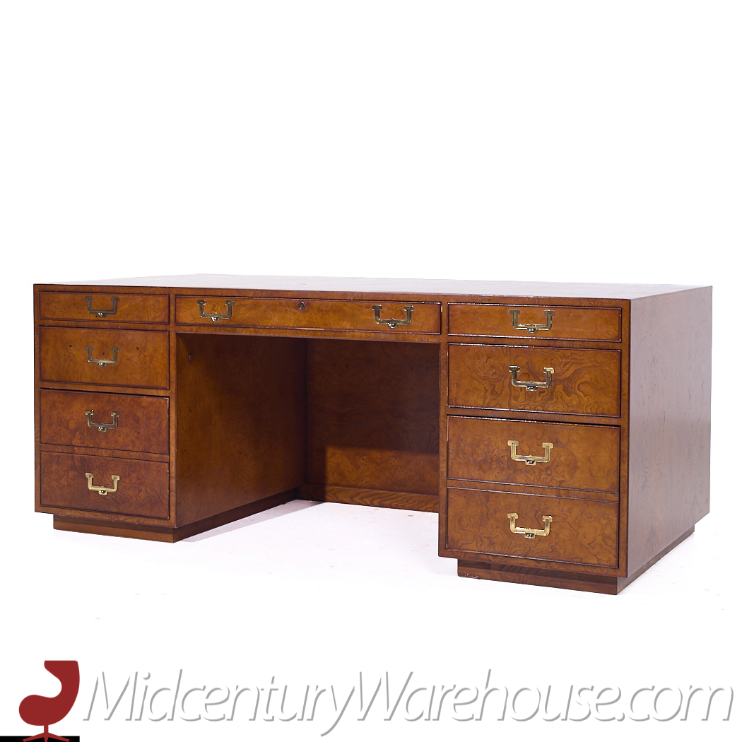 John Widdicomb Mid Century Burlwood and Brass Executive Desk