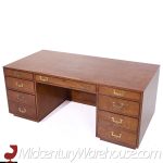 John Widdicomb Mid Century Burlwood and Brass Executive Desk