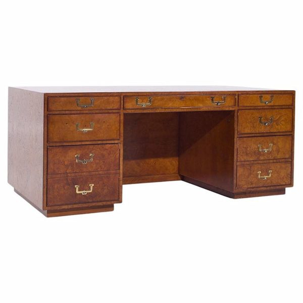 John Widdicomb Mid Century Burlwood and Brass Executive Desk