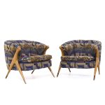 Karpen of California Walnut Barrel Lounge Chairs - Pair